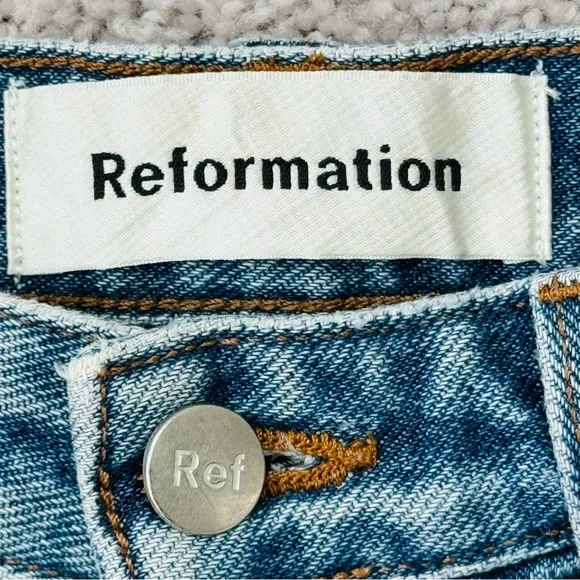 Reformation Cropped Flare Jeans Raw Hem Baltic Blue Size 26 - Picture 7 of 9